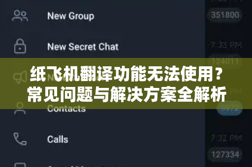 纸飞机翻译功能无法使用？常见问题与解决方案全解析